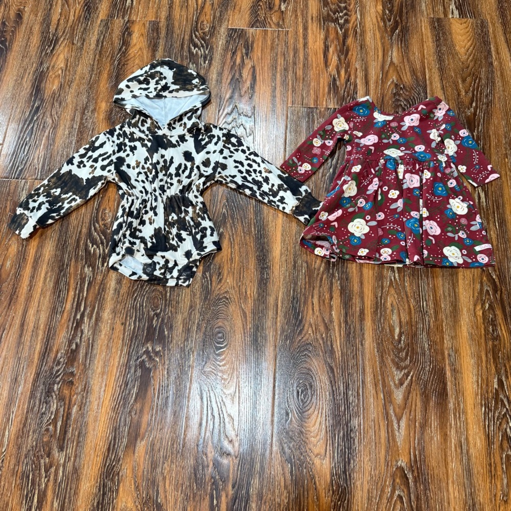 RuffleButts 18-24M Dress & Romper Set Kids Multi Floral Cow Print Long Sleeve